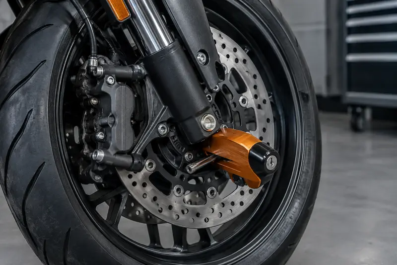 Bloque-disque fixé au disque de frein avant d’une moto