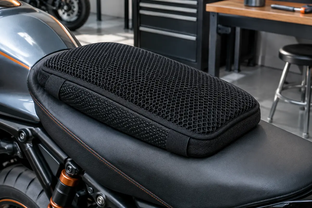 Housse de selle moto noire en maille 3D, avec bande élastique et face antidérapante