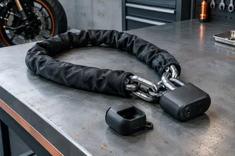 Chaîne antivol Urban XK120 noire avec maillons gainés de nylon et cadenas à cache anti-poussière