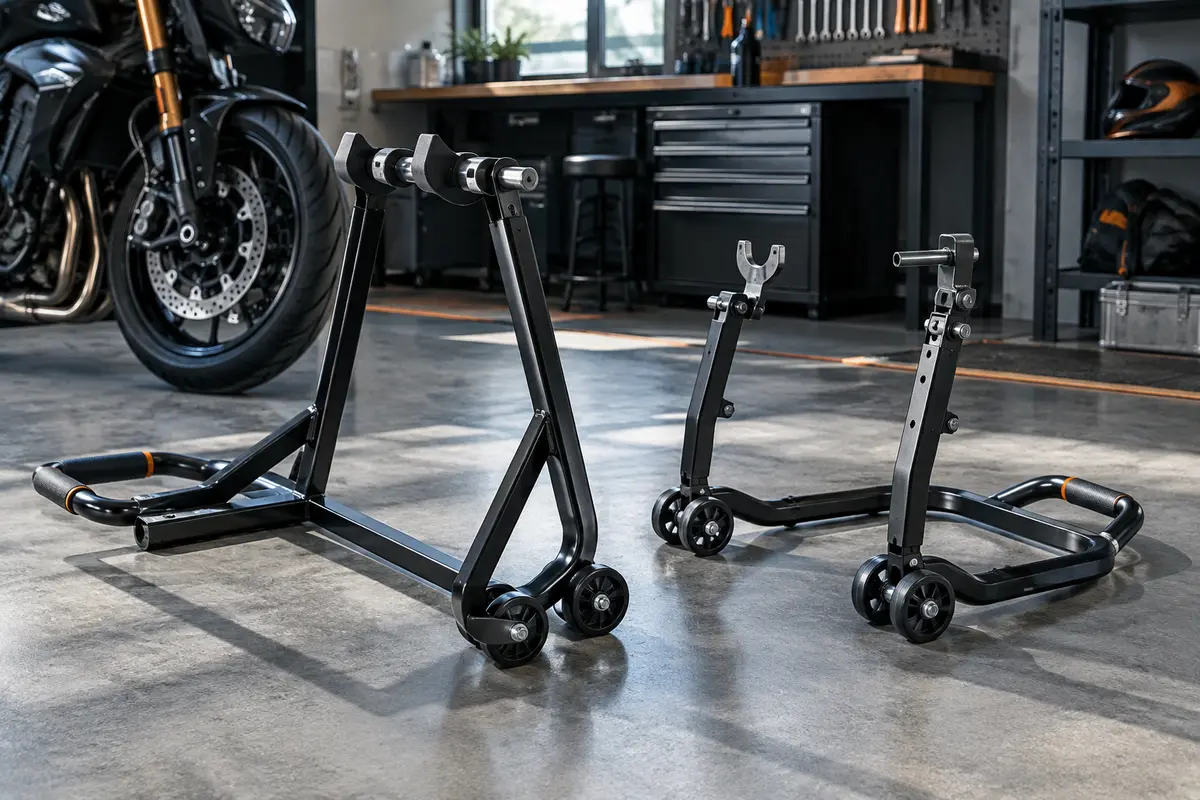 Béquilles d’atelier noires avant et arrière avec roulettes et têtes réglables en U et en L