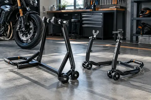 Béquilles d’atelier noires avant et arrière avec roulettes et têtes réglables en U et en L